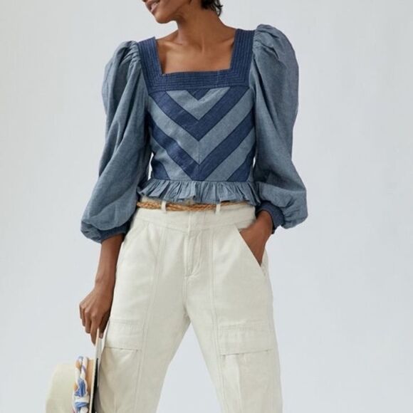 Anthropologie Smocked Puff-Sleeve Blouse| Size XSP - Picture 1 of 6